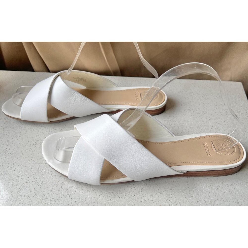 Guess Womens White Leather Crisscross Slide Sandals Size 9.5 M Open Toe Shoes